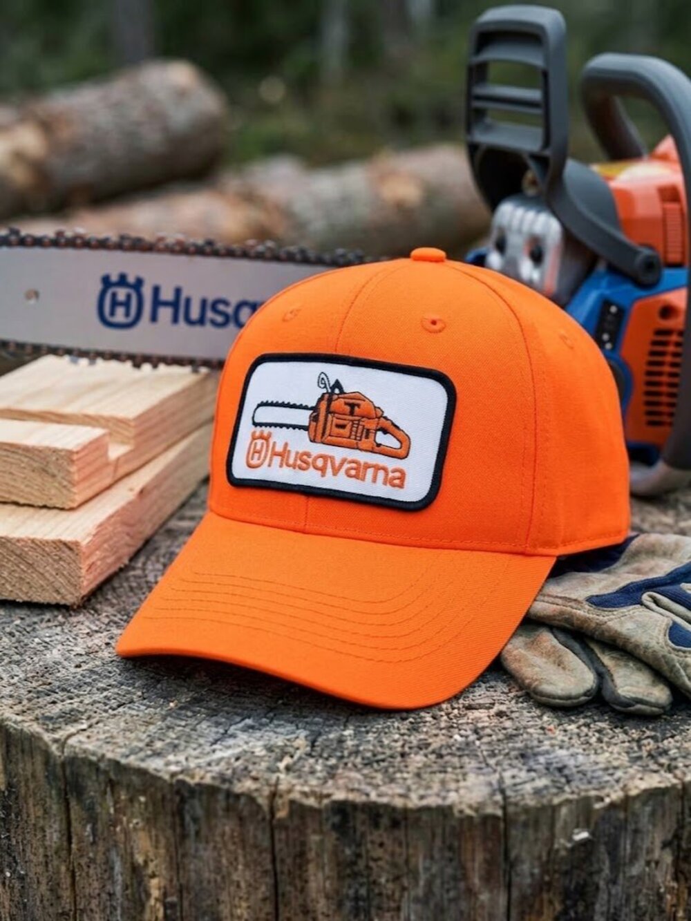 Retro Husqvarna Chainsaw Hat Forestry Logging Orange Workwear Snapback Cap USA N